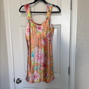 Pinkk Floral Slip Dress - Orange Hawaiian Coquette Colorful